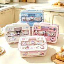 SANRIO 1pc Hello Kitty Authentic Melody & Cinnamoroll Large Capacity Cartoon Bento Box Set, Includes DIY Stickers, Cute Kuromi Microwave- Lunch Box, Adorable Meal Prep Container - Multicolor - View 2