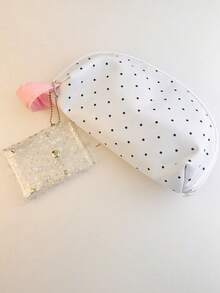 Polka‑Dot Print Pencil Case Detachable Star Glitter Card Pouch, Large Capacity Zipper Stationery Pen Pouch, Multi‑Purpose Storage Cosmetic Bag - Single Piece - View 6