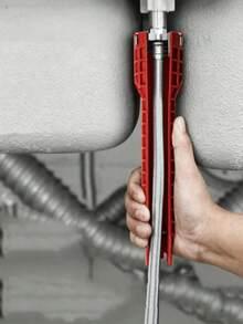 1-Pack Heavy Duty 5-In-1 Multi-Functional Sink Wrench - Heavy-Duty Plastic Construction, Integrated Design, With Pentagonal Socket And Pentagonal Socket Head - Upgraded Version/5-in-1 Adjustable Multi-functional/Red 1pc - View 3