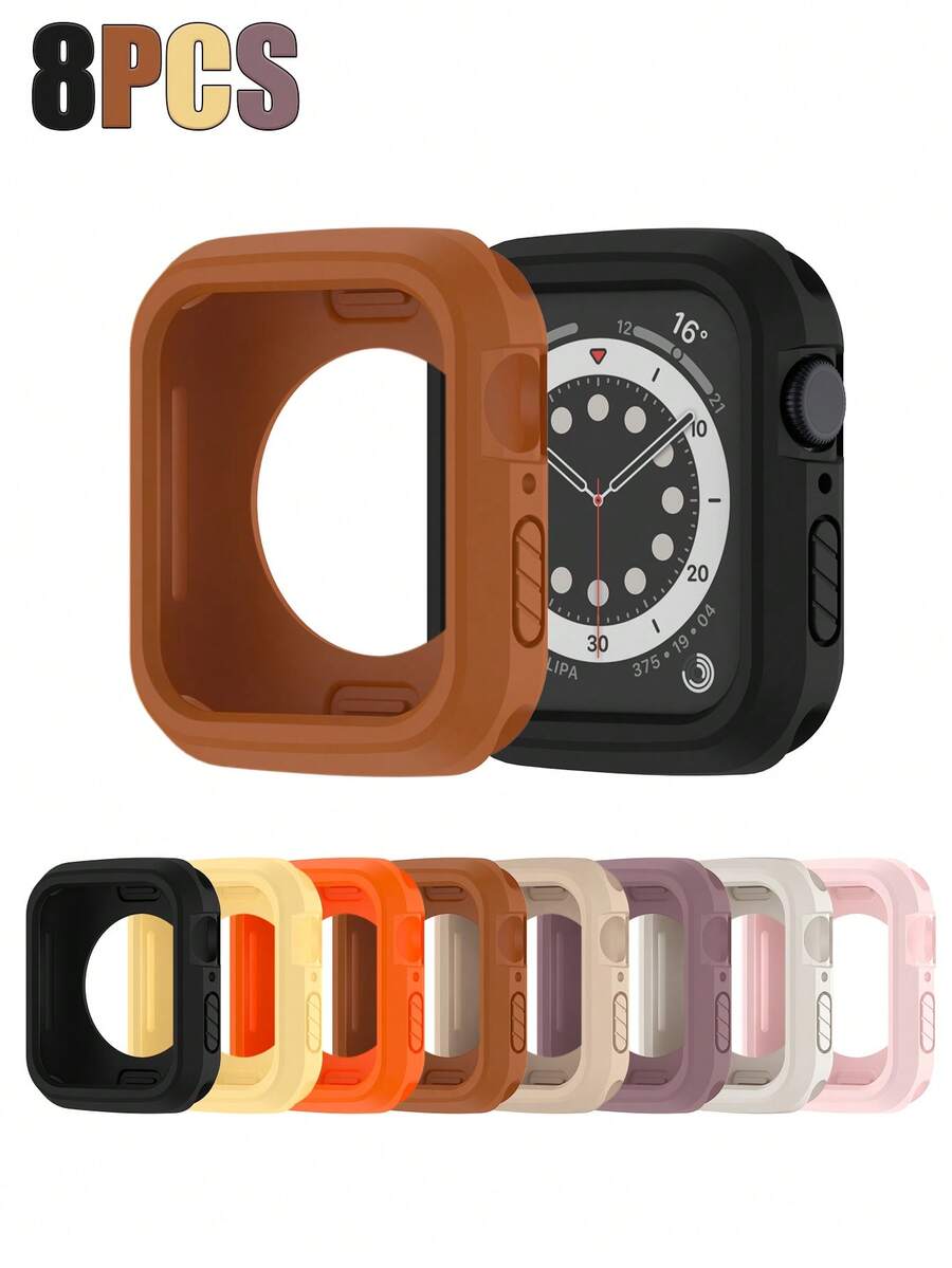 8件裝彈性矽膠手錶保護殼,相容 40mm/41mm/42mm/44mm/45mm/46mm,運動休閒戶外手錶保護殼,防震耐用柔軟矽膠保護殼,相容 Series 12/11/10/9/8/4/6/5/4/SE 系列,相容 男款與女款手錶殼,易於佩戴,觸控靈敏 - 多色6 - 查看 1