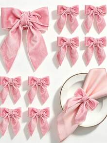 12PCS/8PCS/6PCS/2PCS Christmas Elegant Red Bow Napkin Rings - ABS Material, Suitable For Christmas, Valentine's Day, Weddings, Birthdays, Parties And Daily Dining - Table Decoration, Napkin Holder, Party Tableware Storage Rack - Durable And Easy To Clean, Fashionable Tableware, Home Decor Velvet Ribbon Bow Napkin Rings, Handmade. - Multicolor - View 3