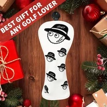 Funny Fisherman Pattern White Golf Club Headcover, PU Material Embroidered Design, Enhanced Club Protection, Golf Accessory - White - View 6