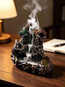 1pc Portable Backflow Incense Burner, Creative Realistic Mountain & Waterfall Design, Smoke Flows Like Real Water, Zen Buddhist Temple & Pine Tree Landscape, Suitable For Home Decor, Yoga, Tea Ceremony, Meditation Relaxation Aromatherapy - A - View 4