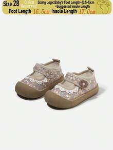Girls' Floral Mary Jane Casual Shoes, Toddler Lace Flower Decor Hook And Loop Breathable Non-Slip Soft Sole Canvas Sneakers (Size Reference Insole, Unit: Cm) - Khaki - View 7