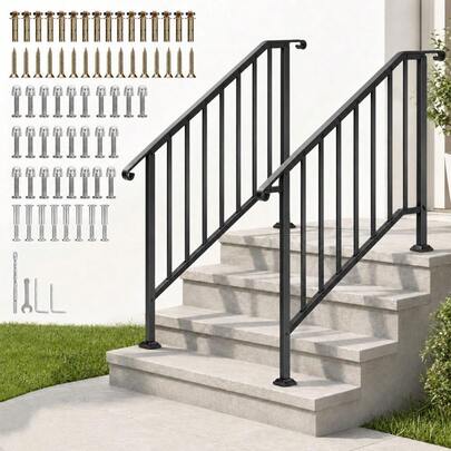 Beaully 2‑Pack Black Steel Outdoor Handrails For Steps & Stairs, Heavy‑Duty Stair Railing With Weather‑Resistant Finish, Secure Support Rail For Porch, Deck & Entryway
