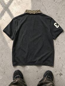 Men's Leopard Print Short Sleeve Casual Washed Distressed Vintage Old Money Polo Shirt - Multicolor - View 2