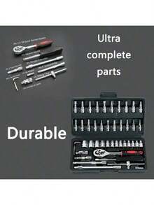 1 Set 46pcs Black Car Repair Tool Kit, Complete Integrated Solution, Suitable For Car, Bicycle, Motorcycle Maintenance, Multi-Function Combination Manual Wrench Set - Multi-color - View 2