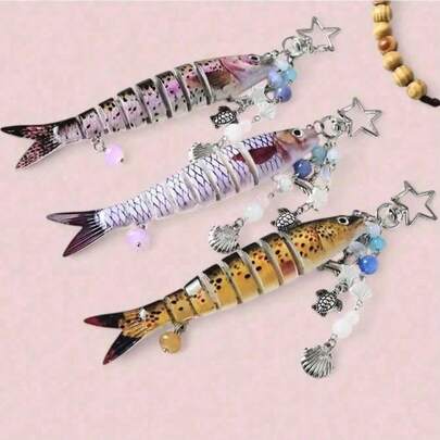 1 Handmade Fish-Shaped Keychain, Marine-Themed Decoration, Ocean Keychain, Beaded Fish Accessory, Fishing Gift, Suitable For People Aged 14 And Above