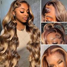 Body Wave 200% Density P4/27# 13x4 HD Transparent Lace Frontal Human Hair Wigs 38 40 Inches Brazilian Pre Plucked With Baby Hair Water Wave Lace Front Wig For Women - S4/27 - View 4