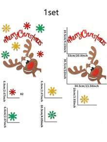 1 Set Cute Christmas Felt Door & Window Sticker Decoration Kit - Reindeer, Snowman, Santa Claus, Snowflake, Christmas Tree And "Merry Christmas" Text Design - For Holiday Home Decor, Creating Festive Atmosphere And Seasonal Celebration (Includes Adhesive Dots) - Multicolor - View 9