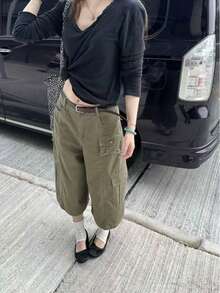 Atasan Pullover Rajut Leher V Kasual Wanita Terbaru untuk Musim Semi/Gugur, Serbaguna untuk Pemakaian Sehari-hari - Grey - View 6