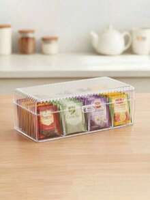 1-Compartment Tea Bag Storage Box With Hinged Lid, Transparent Stackable Tea Storage Box, 4-Compartment Plastic Tea Bag Storage Box, Suitable For Kitchen And Countertop - Transparent - View 8