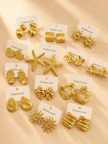 1/6/9pcs Minimalist 304 Stainless Steel Metal Geometric Earrings Set, Suitable For Women, Perfect For Holidays, Dates, Daily Wear Or Gifts - Multicolor - View 3