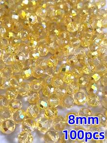 100pcs 8mm Premium Flat Round Loose Crystal Glass Beads, Handmade DIY Jewelry Bracelet Necklace Accessories - Bright Gold - View 3