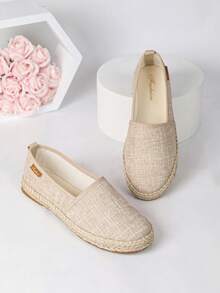 Women's Round Toe Straw Woven Fisherman Shoes, Soft Sole Linen Slip-On Shoes, Vintage Artistic Style, Daily Commute, Spring Autumn - Beige - View 8