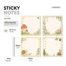 4 Pak (Total 200 Lembar) Kertas Tempel Persegi, Cocok untuk Sekolah, Kantor, dan Penggunaan di Rumah - Bantalan Memo Bertema Jamur, Siput, Kelinci, dan Taman yang Lucu, Ukuran Kertas 75x75mm (3x3 Inci), Dapat Digunakan untuk Perencanaan Jadwal, Buku Harian, Pengingat Papan Pengumuman, dan Pencatatan - Satu-Ukuran - View 10