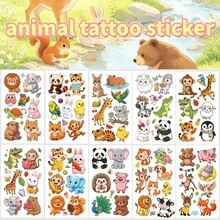 10 Sheets Forest Animal Theme Party Temporary Tattoo Stickers, Elephant Capybara Giraffe Parrot Peacock Penguin Multi-Pattern Design, Holiday Party Gift Fillers, Makeup Performance Body Art Decoration Temporary Fake Tattoos - Multicolor - View 5