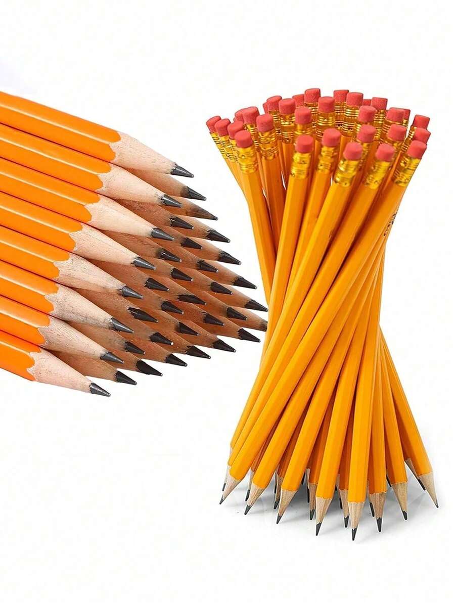 25/10/1pc Random Color Pencils With Rubber Eraser, HB Pencils, Suitable For Student Writing, Office And Drawing Supplies, Random Color Eraser Caps, School Supplies, Back To School Season - Multiple Styles - View 1