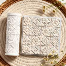1Pc Vintage Tile Floral Texture Roller, Retro Geometric Flower Pattern Clay Embossing Roller, DIY Handmade Earring Pendant Jewelry Craft Supplies - 1 Unit - View 6