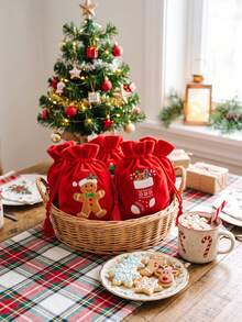 50pcs Christmas Drawstring Gift Bag, Festive Storage Pouch With Santa Snowman Design, Reusable Holiday Gift Packaging Bag For Home Decoration, Christmas Party Supplies - Multicolor - View 4