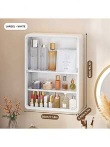 Wall-Mounted Dust-Proof Skincare Storage Rack, No-Drill Adhesive Wall Mounting, Multi-Layer Partitioned Design For Various Bottles And Makeup, Transparent Cabinet Doors Block Dust And Moisture, Suitable For Bathroom And Toilet, Saves Countertop Space, Home Makeup Storage Essential, Easy To Assemble And Disassemble Without Damaging Walls - View 7