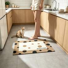 1pc American Vintage Polka Dot Faux Linen Floor Mat, Kitchen Entryway Door Mat, Deep Brown Coffee Tone Versatile And Easy To Clean, Faux Linen Breathable And Crisp, Adds A Slouchy Ritual Feeling To Your Home, Suitable For Kitchen, Bathroom, Entryway, Dining Table, Bar Counter, All Season Use, Can Be Used As Halloween, Christmas, Thanksgiving, Gift - View 1
