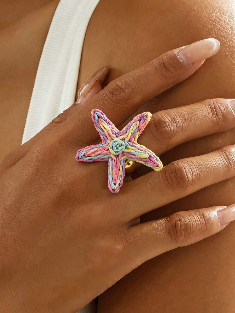 1件海灘度假風拉菲亞彩色海星飾品,適合女性海灘度假與日常穿搭搭配 - 混彩 - 查看 1