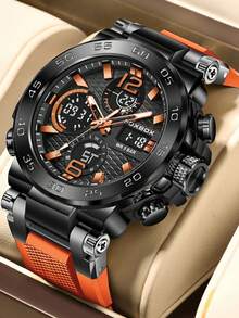 LIGE Men's Sports Fashion Dual Display Luminous Alarm Waterproof Electronic Watch - Black - View 10