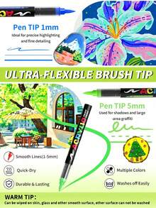 Flysea 12-288 Colors Acrylic Paint Marker Pens, Liquid Ink Automatic Flow Control Acrylic Paint Markers, Richer Ink, Smooth Ink Flow, Comprehensive Color Classification, Stackable Colors, Strong Coverage, Felt Tip Pen Stationery Set, Suitable For Canvas, Rock Painting, Wood, Stone, Glass, Ceramic, Fabric Painting, DIY Crafts, Back To School Supplies - Multicolor - View 12