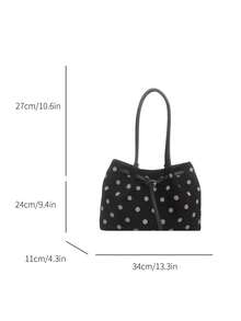 Women's Vintage Polka Dot Print Tote Bag, Large Capacity Casual Handbag, Suitable For Work, Shopping And Daily Use - Black - View 7