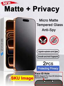 ZYONS 2-Pack Privacy Matte Tempered Glass Screen Protector For IPhone, Full Coverage, Smooth Touch, Anti-Fingerprint, No Black Dots, Easy Installation, Anti-Peeping, Anti-Drop, Anti-Glare, Compatible With IPhone 18 Pro Max/18 Fold/Ultra/17 Pro Max/17 Pro/17 Air/17/16E/16 Pro Max/16 Pro/16 Plus/16/15 Pro Max/14 Pro Max/13 Mini/12/11/XS Max/XR/8+/7 Plus Series - Black - View 36