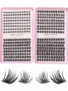 384 Clusters Large Capacity Segmented Single Cluster False Eyelashes, Thick Realistic Cluster-Shaped Eyelashes, Home DIY Self-Application Eyelash Extension Beginner Set - View 6