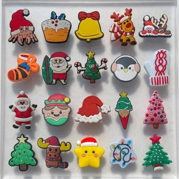 [20 PCS] Christmas-Themed Cartoon PVC Shoe Charms – Suitable For Various Clogs; Festive Decorations; Recommended As Holiday Party Gifts