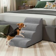 Feandrea Dog Stairs, Ramp, 5-Step Embossed Velvet - Grey - View 3