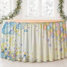 1pc Table Skirt Tablecloth Printed Polyester Whimsical Dreamy Pastel Sky Balloon Cloud Moon Star Heart Gentle Soft Peaceful Baby Room Dining Room Kitchen Cafe Event Decoration Table Cover - A - View 1