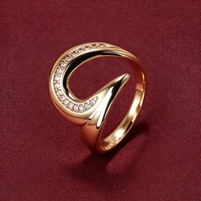 1pc Personalized Rotating Arrow Design Cubic Zirconia Inlaid Women's Ring Casual Gift