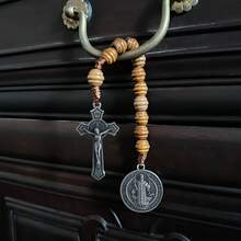 St. Benedict Medal Prayer Pocket Rosary, Brown Wooden Beads With St. Benedict Medal, 9 Inches, Men's Easter Gift - Colorful - View 11