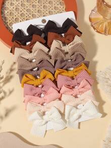 20pcs Morandi Color Waffle Fabric Bow Hair Clips, Simple Fabric Hair Clips For Kids, Sweet Daily Hair Accessories For Baby - Mixed color - View 11