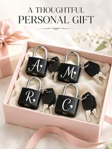 Portable Small Plastic Luggage Lock With White Heart Pattern And A-Z Letters, Includes 2 Keys. This Mini Metal Key Lock Is Suitable For Travel Bags, Backpacks And Suitcases, And Is An Ideal Gift For Back To School Or Graduation Season. - Multicolor - View 6