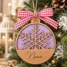 Custom Snowflake Name Christmas Ornament, Personalized 2026 Holiday Hanging Decor, Nordic Winter Style, Customized Christmas Tree Decoration With A Bow, Customizable Name Keepsake, Festive Party Decor, Home Christmas Decor, Unique Holiday Gift - Style C - View 5