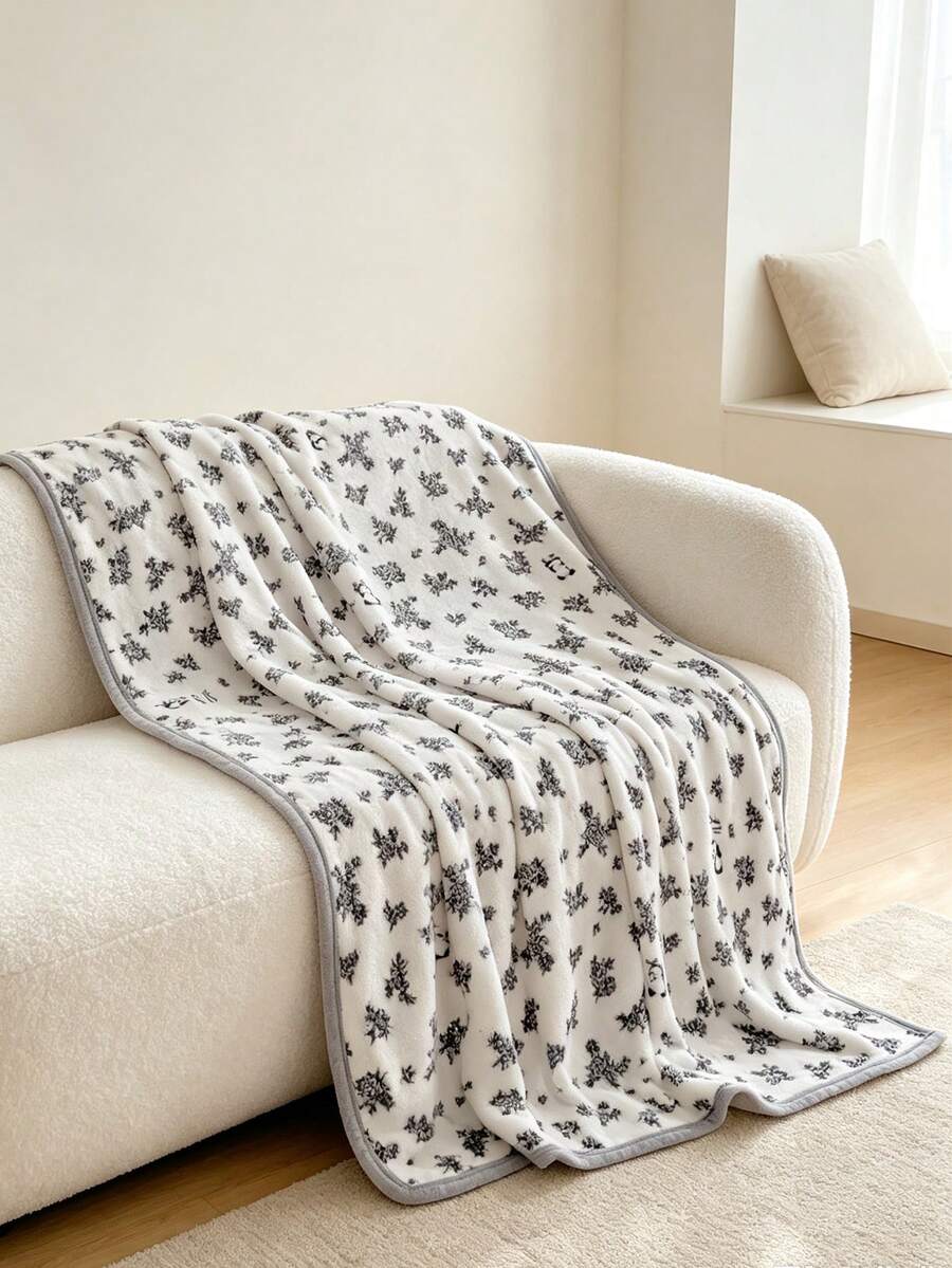 1 buah Selimut Motif Panda & Bunga Segar, Selimut Tebal Hangat Lembut Nyaman, Desain Motif Tumbuhan & Hewan, Untuk Dekorasi Rumah, Cocok Untuk Tempat Tidur, Sofa, Kantor, Dekorasi Kamar, Asrama, Dapat Dicuci dengan Mesin, Dekorasi Asrama untuk Kembali ke Sekolah, Dekorasi Kampus - Hitam dan Putih - View 1