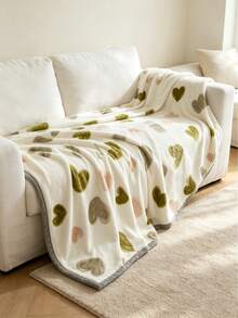 1pc Minimalist Green Heart Pattern Fleece Blanket, Warm Thick Soft Comfortable Blanket, Plaid Print Pattern, For Home Decor, Suitable For Bed, Sofa, Office, Room Decoration, Dorm, Machine Washable - Green - View 3