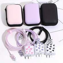 6pcs Heart-Shaped Data Cable Organizer Protective Sleeves And Storage Bag, Suitable For 18W/20W Fast Charging Cables, Storage Bag For Chargers, Earphones, Data Cables, Small Items Storage, With Zipper Closure - Anti-Drop Design. - Multicolor - View 1
