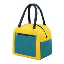 1pc Color Block Insulated Thermal Storage Bag, Waterproof Oxford Tote With Front Zipper Pocket, Portable Leakproof Organizer For Work School Picnic - Multicolor - View 7