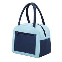 1pc Color Block Insulated Thermal Storage Bag, Waterproof Oxford Tote With Front Zipper Pocket, Portable Leakproof Organizer For Work School Picnic - Multicolor - View 14