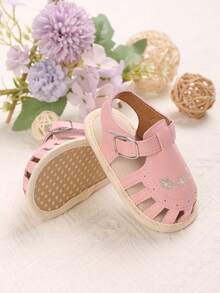 Infant Pre-Walking Shoes 0-18 Months, Summer Closed-Toe Floral Embroidered Sandals, Breathable Casual Girls Daily Shoes - Pink - View 5