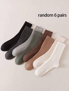 3/6 Pairs Men's Solid Color Vertical Striped Mid-Calf Socks, Simple Versatile Casual Mid-Calf Socks - Multicolor - View 5
