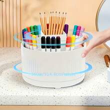 1pc Rotating Pencil Holder, White 5-Compartment PP Polypropylene Material Storage Box, Suitable For Desktop Drawer Organization Of Pencils, Markers, Colored Pens, Highlighters And Other Large Capacity Organizer Container, 360° Rotating Marker And Craft Stationery Storage Box - Rotating Flat-top Style - View 4