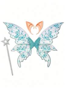 Shiny Butterfly Fairy Wings Costume Set, With Flower Crown, Elf Ears And Magic Wand. Suitable For Halloween Role-Playing And Party Events. - Multicolor - View 15