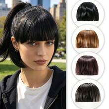 Invisible Thick Straight Bangs, 2-Clip Synthetic Fiber Hair Piece, No Sideburns, Instant Forehead Coverage, Pre-Styled Easy-Clip Bangs, Suitable For Women, No Skill Needed To Create Daily Looks, Halloween Cosplay Styling - Multicolor - View 3